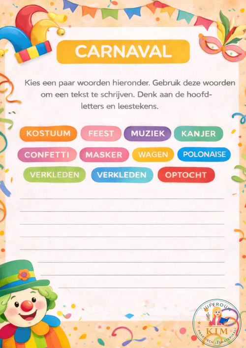 Carnaval schrijfopdracht – Creatief schrijven met themawoorden